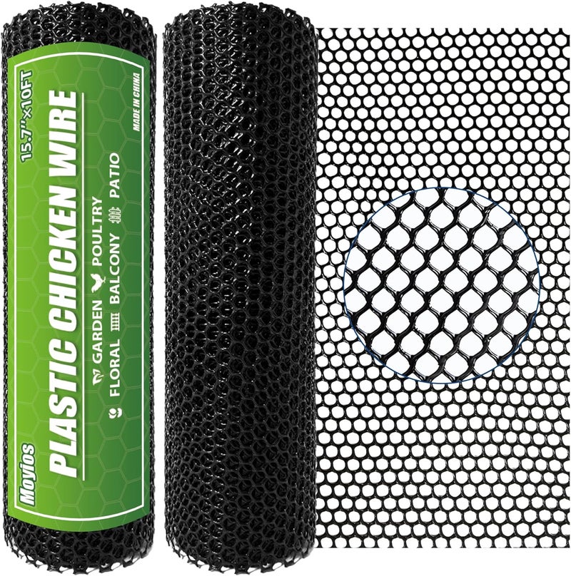 Moyios 15.7IN x 20FT Black Plastic Chicken Wire Mesh Roll, 500GSM Heavy Duty Hexagonal Fencing - Garden Netting for Poultry, Dog Rabbit Barrier, Floral Craft Wire, Easy to Cut Durable Mesh Fencing - Image 1